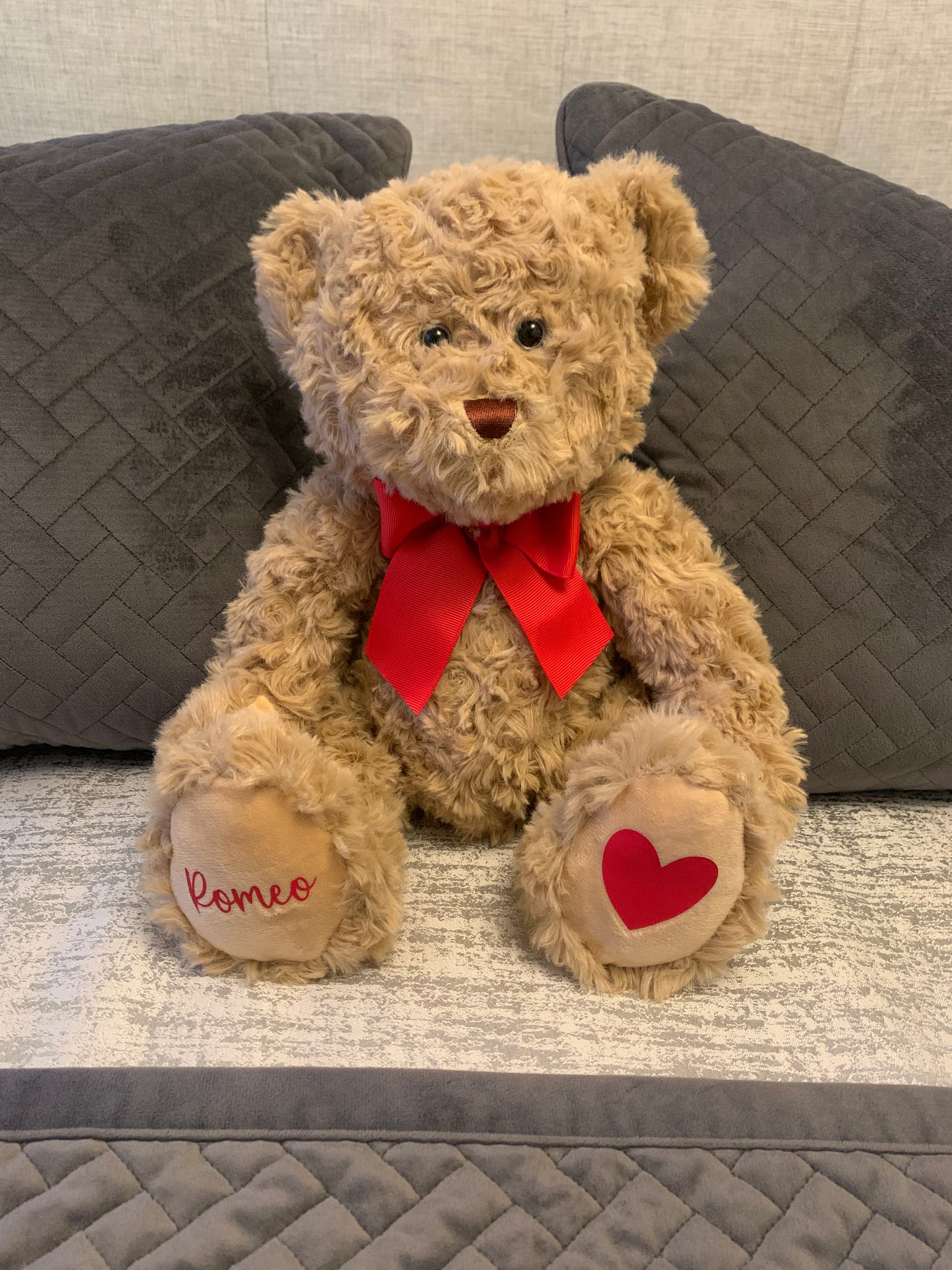 Personalised Valentines Day Brown Soft Swirl Curly Teddy Bear - Sew Shabby Chic