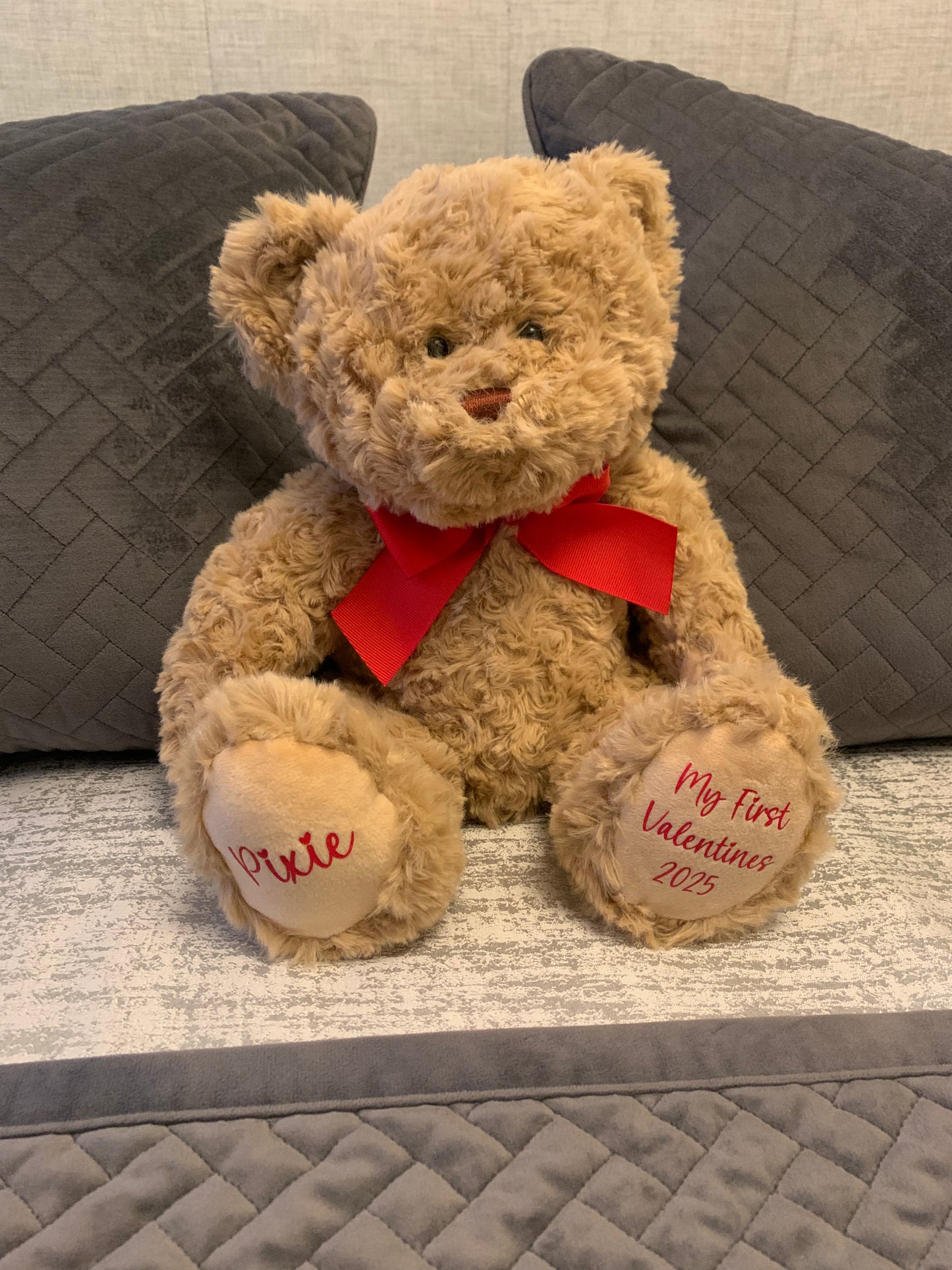 Personalised Valentines Day Brown Soft Swirl Curly Teddy Bear - Sew Shabby Chic