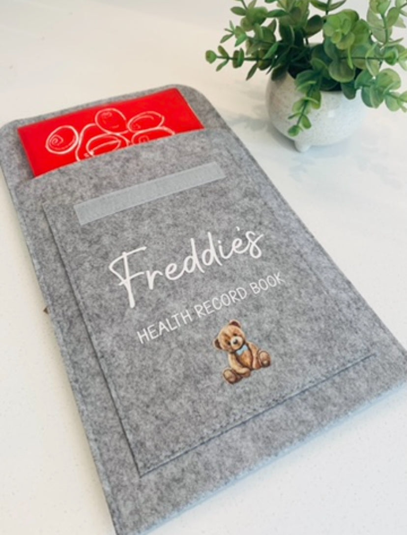 Personalised Health Record Grey Felt Wallet - Sew Shabby Chic