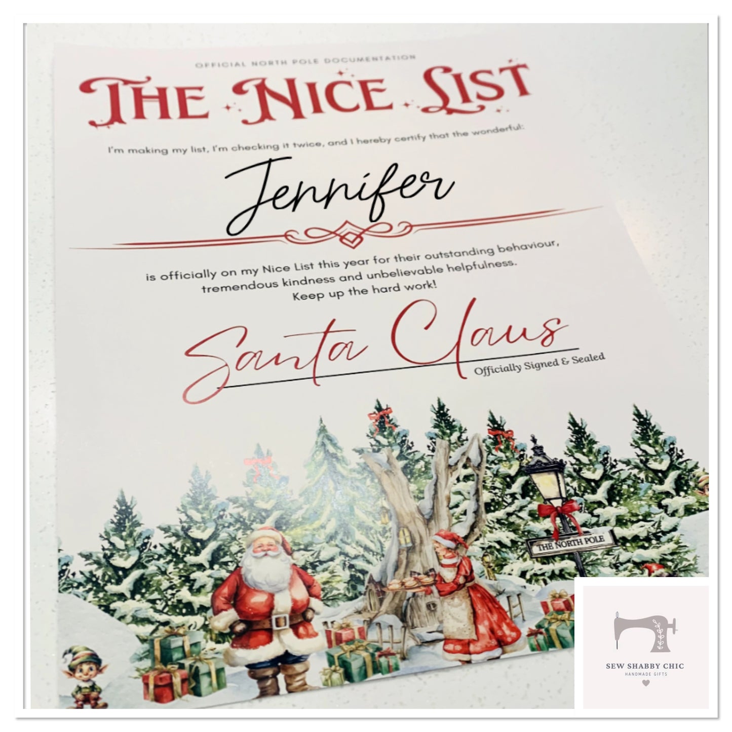 Personalised A4 Nice List Certificate - Santa Claus - Sew Shabby Chic