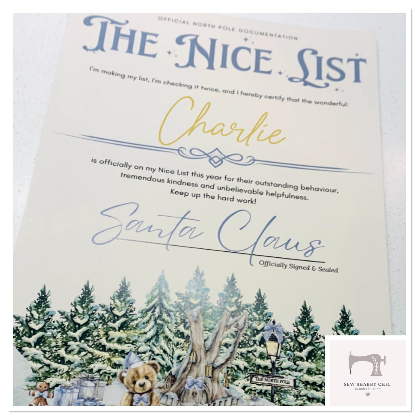 Personalised A4 Nice List Certificate - Santa Claus - Sew Shabby Chic