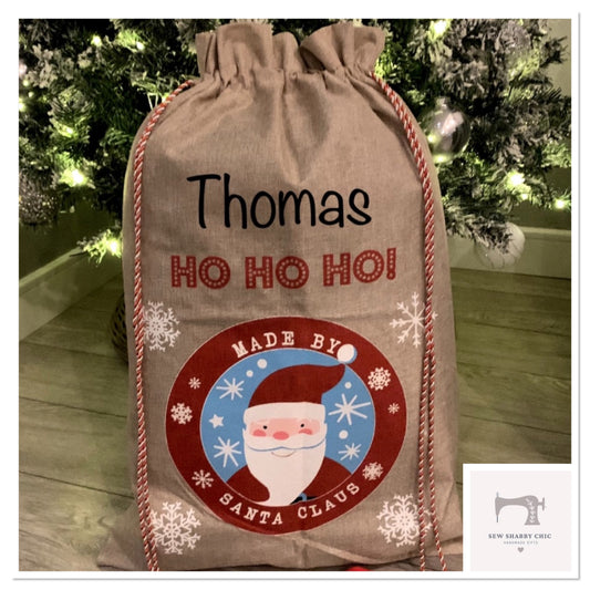 Personalised Hessian Style Christmas Sack - 2 Designs - Sew Shabby Chic
