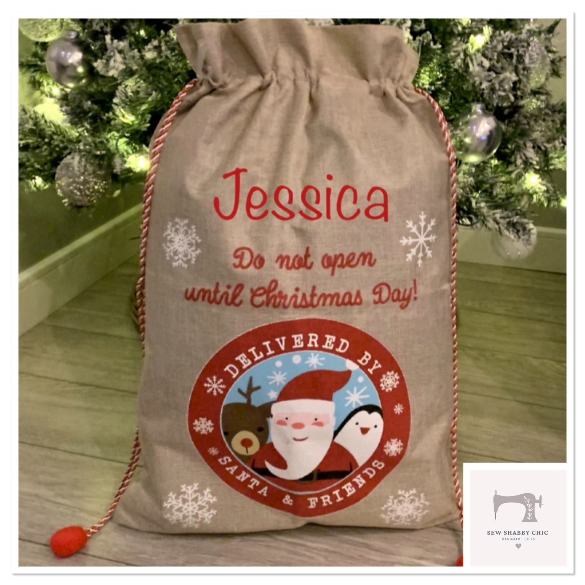 Personalised Hessian Style Christmas Sack - 2 Designs - Sew Shabby Chic