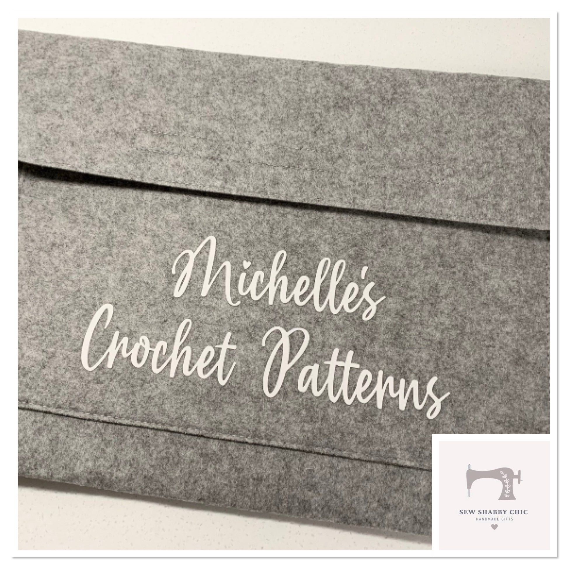 Grey Felt Crochet Knitting Pattern Wallet Personalised Gift - Sew Shabby Chic