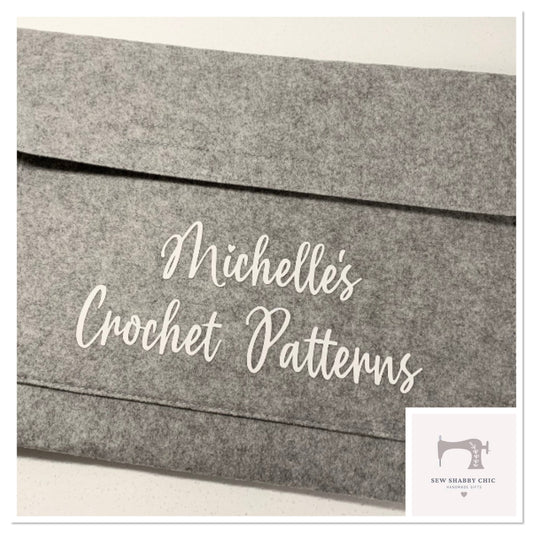 Grey Felt Crochet Knitting Pattern Wallet Personalised Gift - Sew Shabby Chic