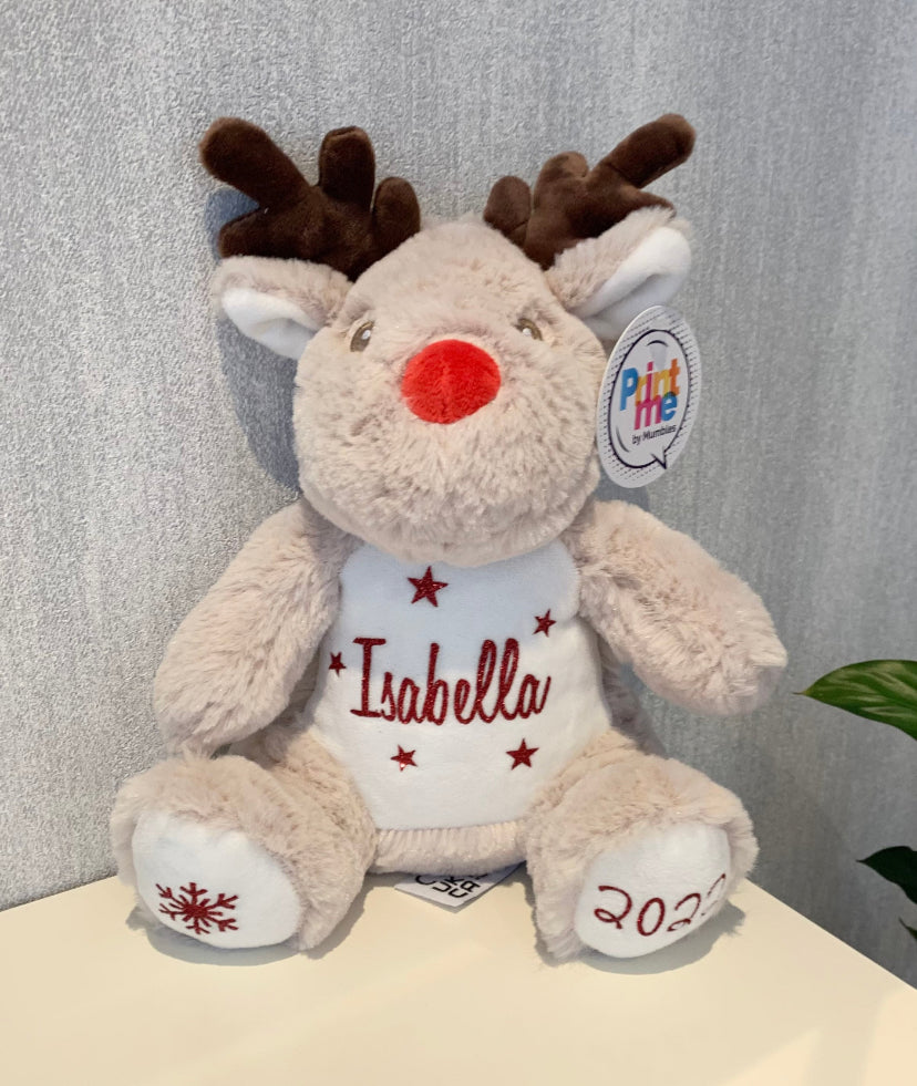 Personalised Beige Reindeer Plush Soft Keepsake Gift - Sew Shabby Chic