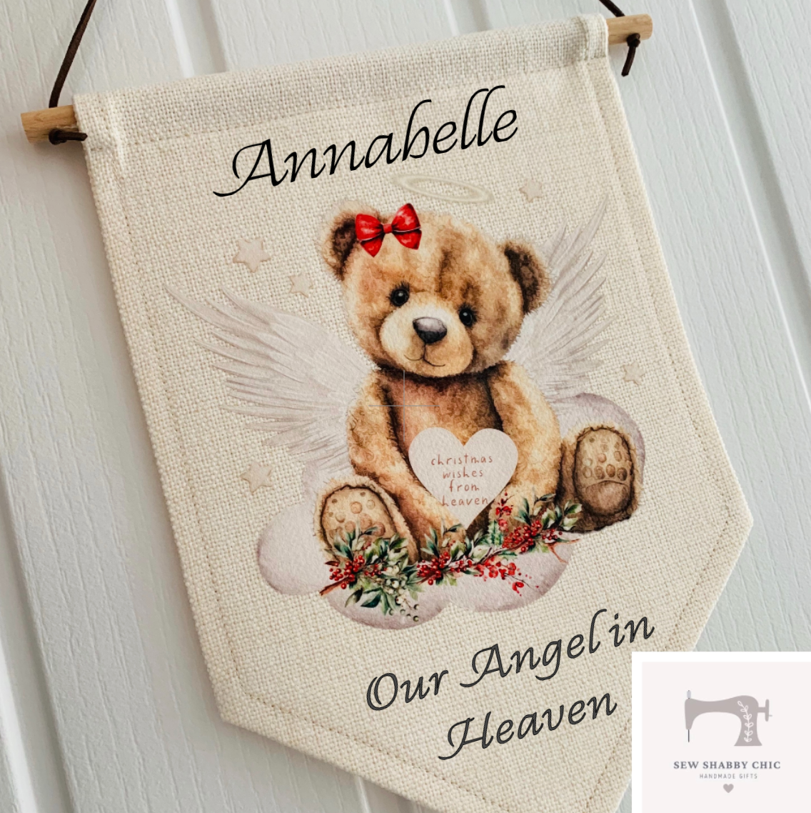 Personalised Christmas Wishes from Heaven Memorial Pennant - Sew Shabby Chic