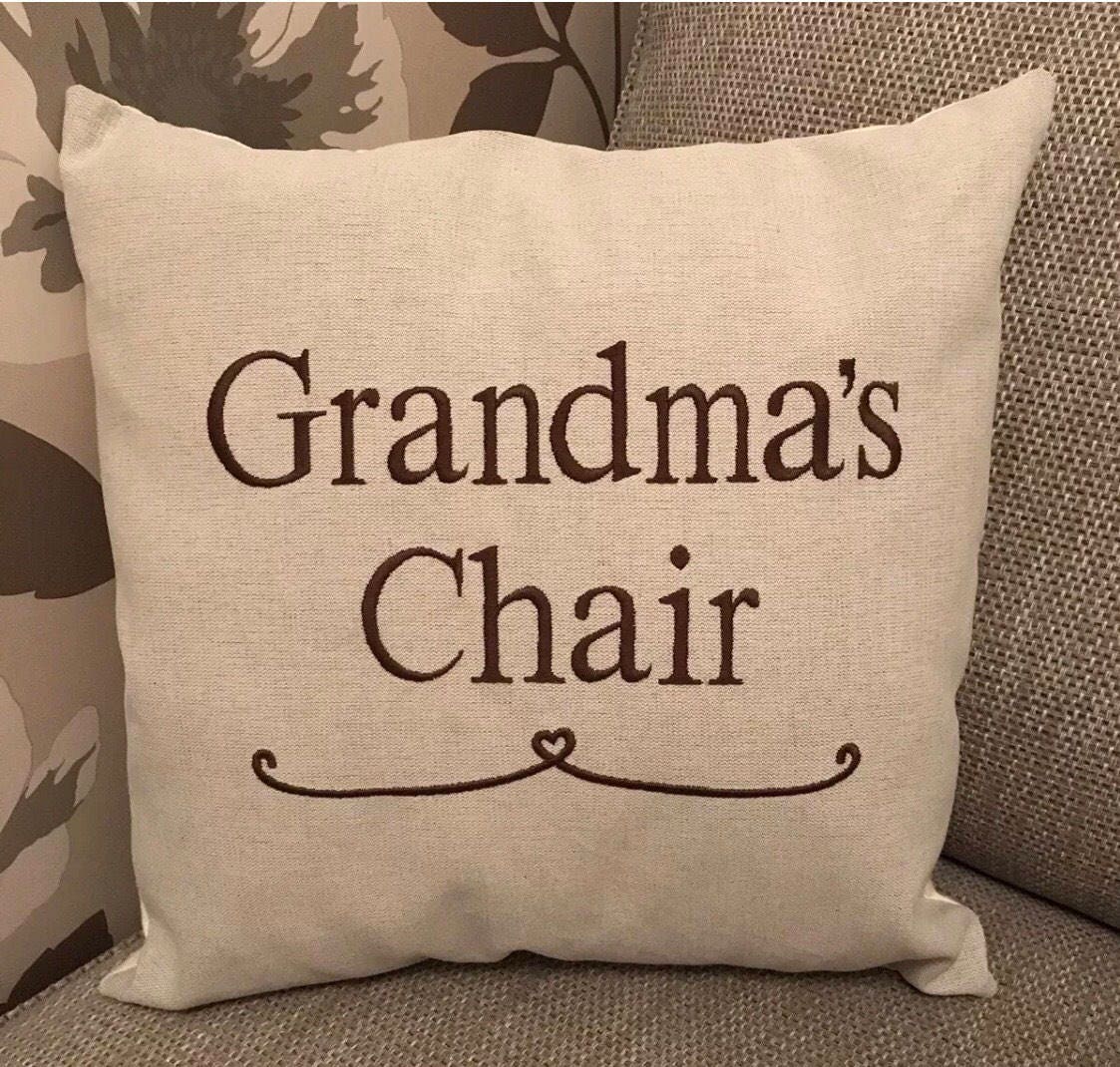 Natural Fabric Embroidered 16" Family Cushion Cover Grandma's Chair Mothers Day Birthday Gift - Sew Shabby Chic
