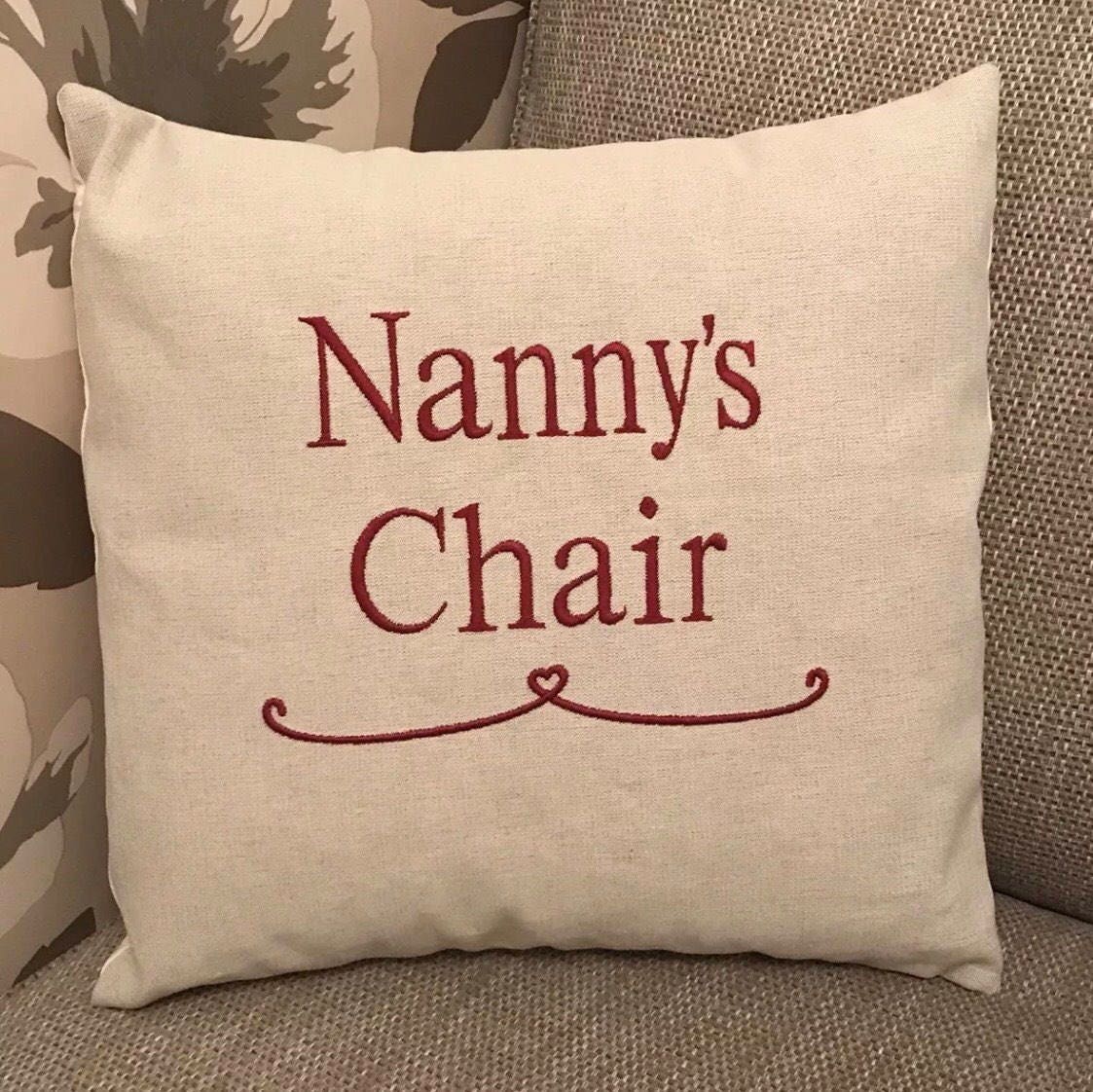 Natural Fabric Embroidered 16" Family Cushion Cover Nanny Mothers Day Birthday Gift - Sew Shabby Chic