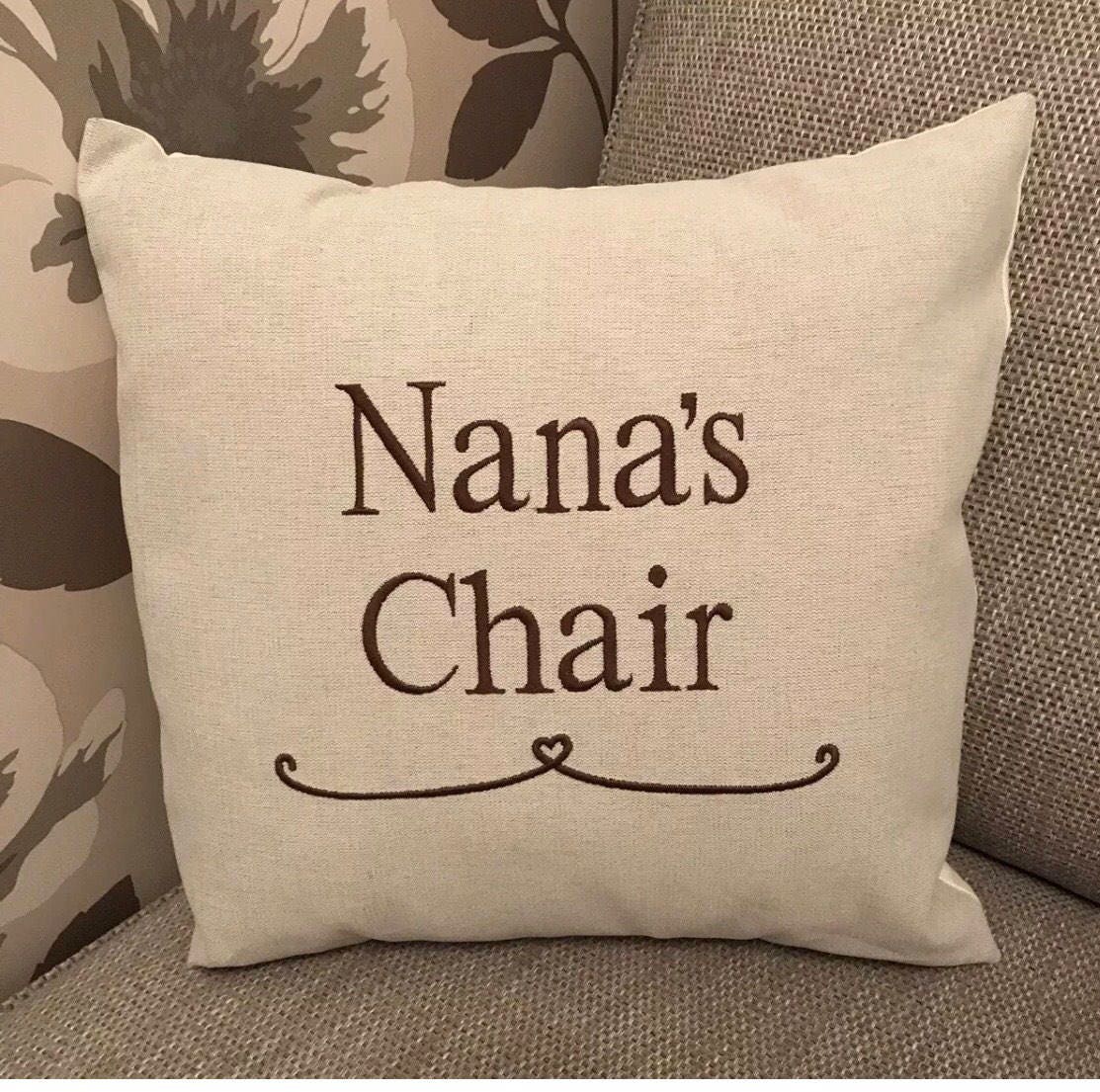 Natural Fabric Embroidered 16" Family Cushion Cover Nana's Chair Mothers Day Birthday Gift - Sew Shabby Chic