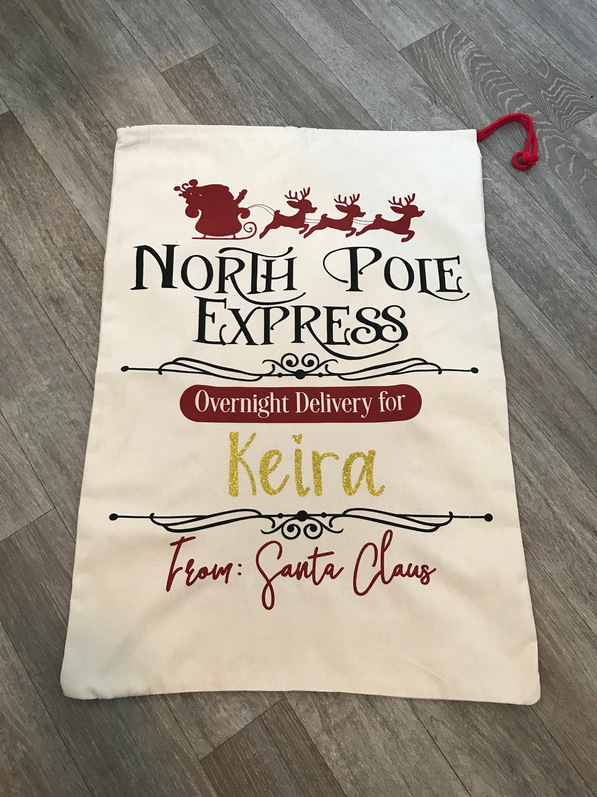 Large Personalised Cotton Christmas Sack Santa Sack Christmas Gift Eco Friendly North Pole Polar Express - Sew Shabby Chic