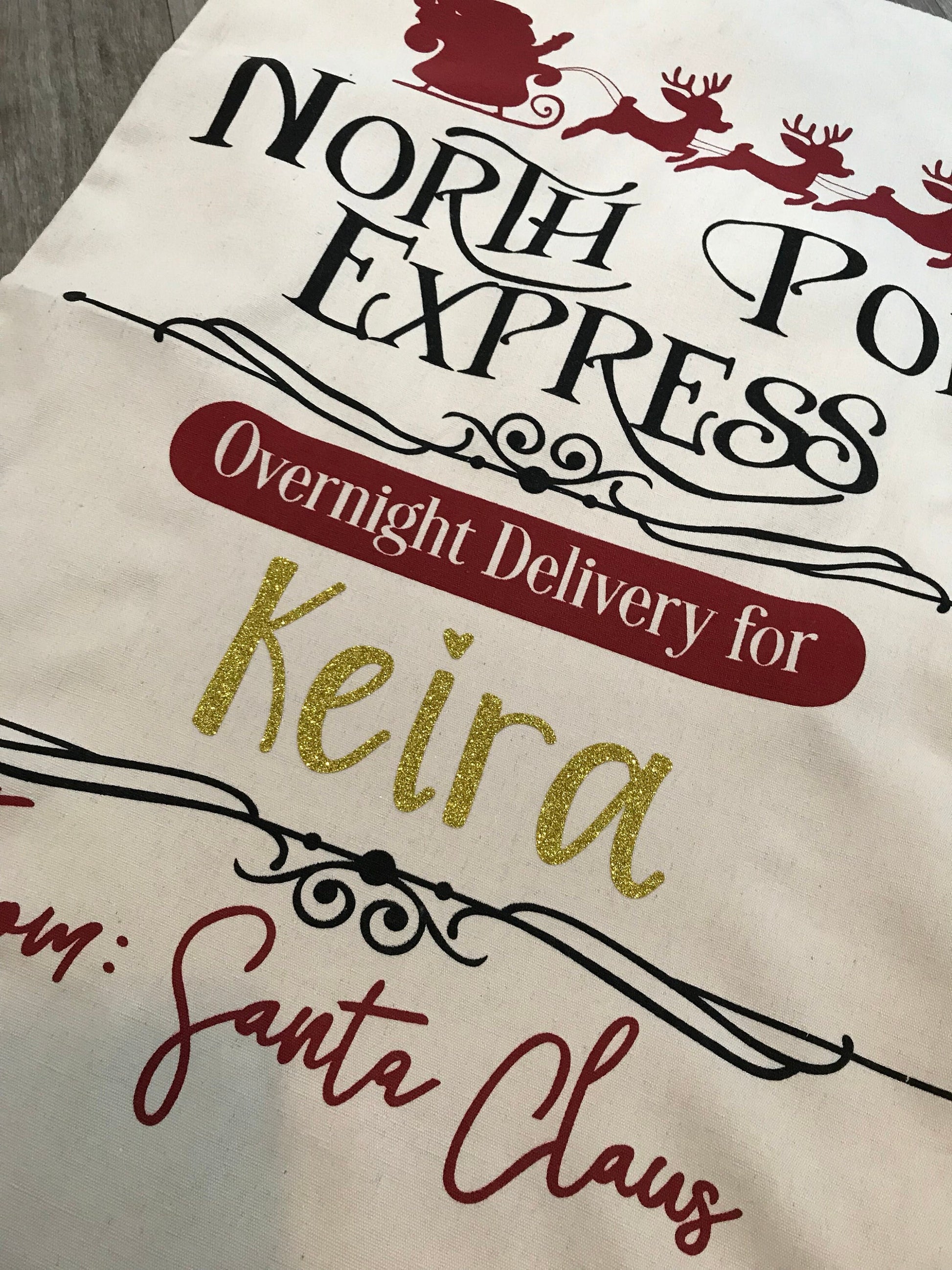 Large Personalised Cotton Christmas Sack Santa Sack Christmas Gift Eco Friendly North Pole Polar Express - Sew Shabby Chic