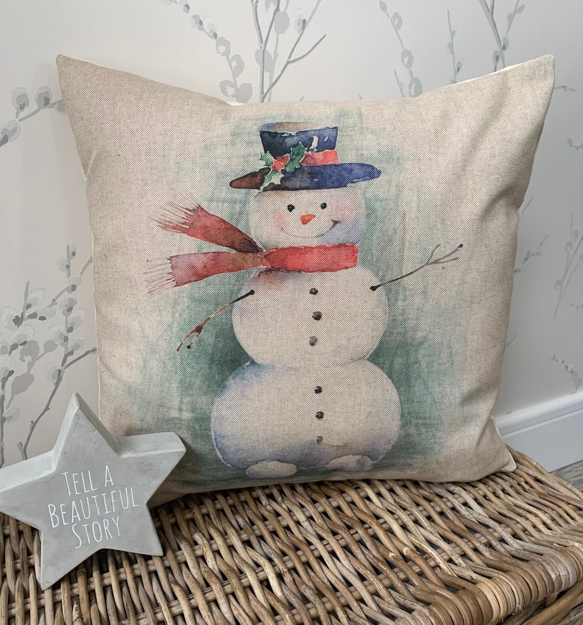 Chatham Glyn 16” Christmas Cushion Covers Country Cottage Linen Look Gingerbread Man, Snowman, Christmas Tree, Gonk - Sew Shabby Chic
