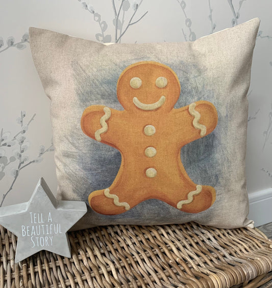 Chatham Glyn 16” Christmas Cushion Covers Country Cottage Linen Look Gingerbread Man, Snowman, Christmas Tree, Gonk - Sew Shabby Chic
