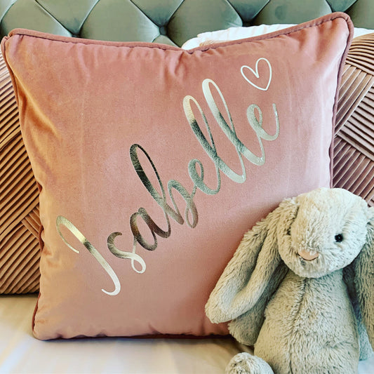 Personalised Blush Pink Velvet Cushion Cover Girls Gift Christening Birthday - Sew Shabby Chic