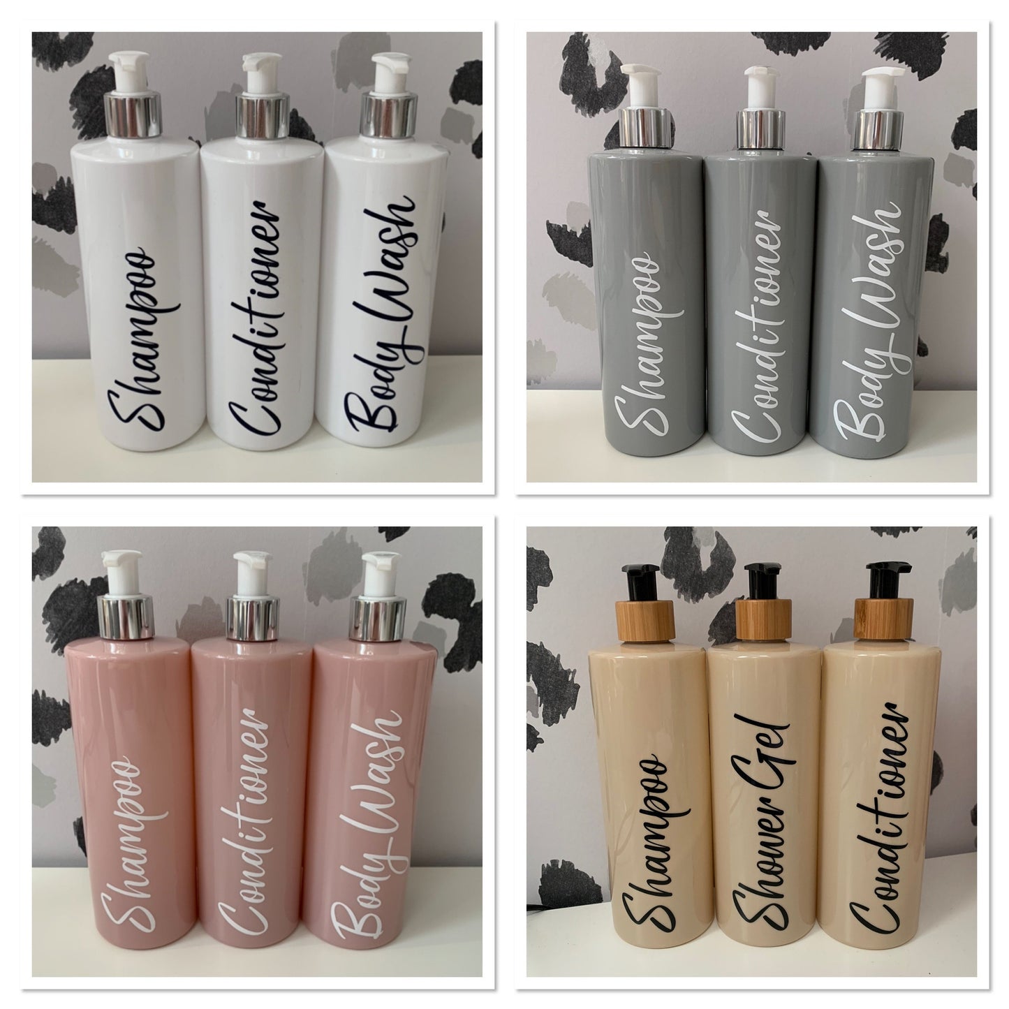 Mrs Hinch Inspired 500ml Bathroom Pump Bottles Dispensers Grey White Beige Pink - Sew Shabby Chic