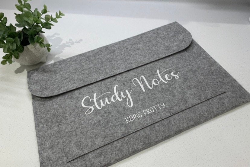 Grey Felt School Work Wallet Personalised Gift Laptop University College Nursing Organisation Sixth Form Teacher Midwifery Nursing - Sew Shabby Chic
