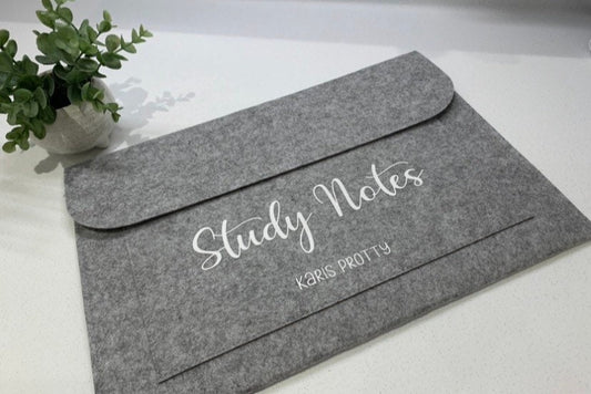 Grey Felt School Work Wallet Personalised Gift Laptop University College Nursing Organisation Sixth Form Teacher Midwifery Nursing - Sew Shabby Chic