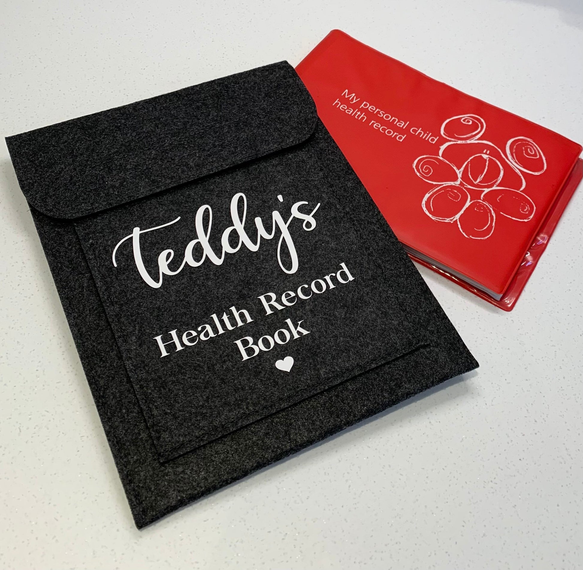 Health Record Red Book Grey Felt Wallet Baby Gift Baby Shower Personalised - Sew Shabby Chic