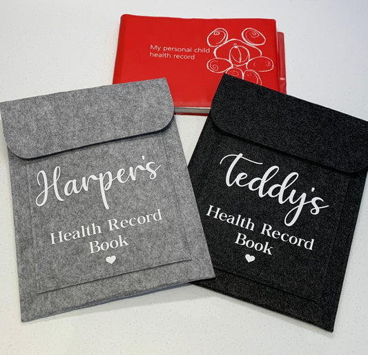 Health Record Red Book Grey Felt Wallet Baby Gift Baby Shower Personalised - Sew Shabby Chic
