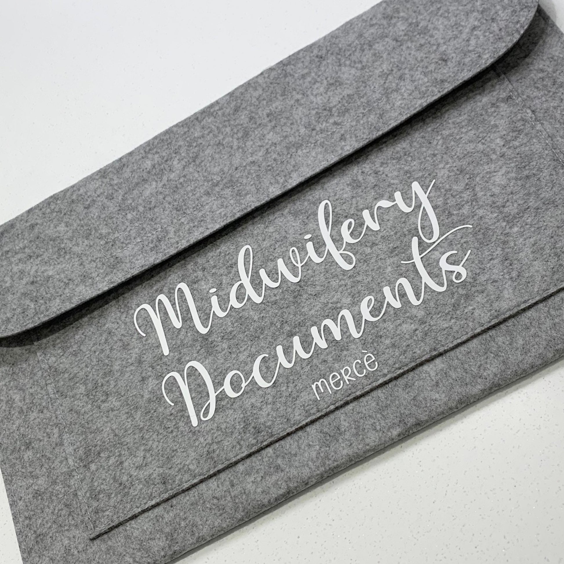 Grey Felt Midwifery Documents Wallet Personalised Gift Laptop University College Nursing Organisation Midwife Nursing NHS - Sew Shabby Chic