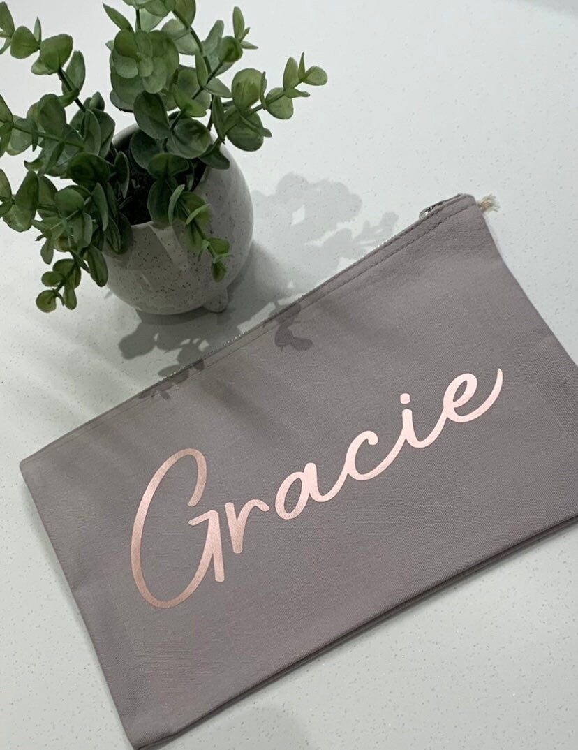 Personalised Pouch Bag Make Up Bag Pencil Case Vinyl Zip Pouch Teen Gift Birthday Idea - More Colours Available - Sew Shabby Chic