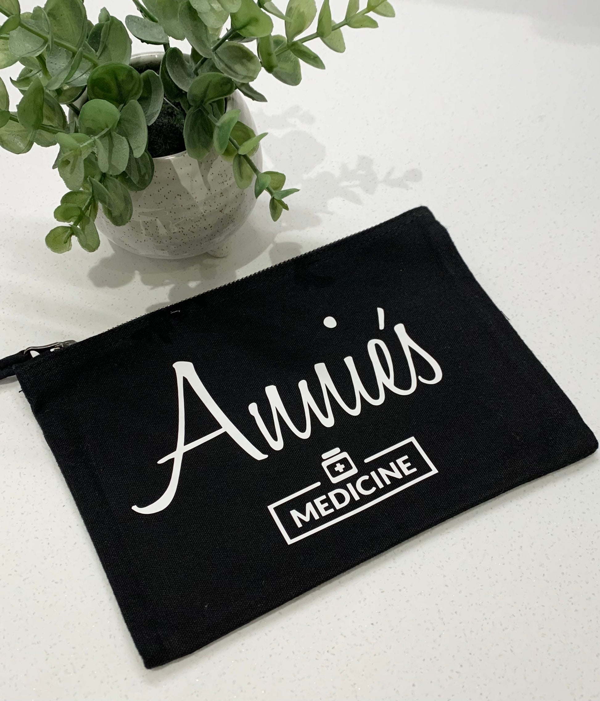 Personalised Grey Black Cotton Medicine First Aid Bag Storage Medication Bag Epi Pen Diabetes Zip Pouch - Sew Shabby Chic