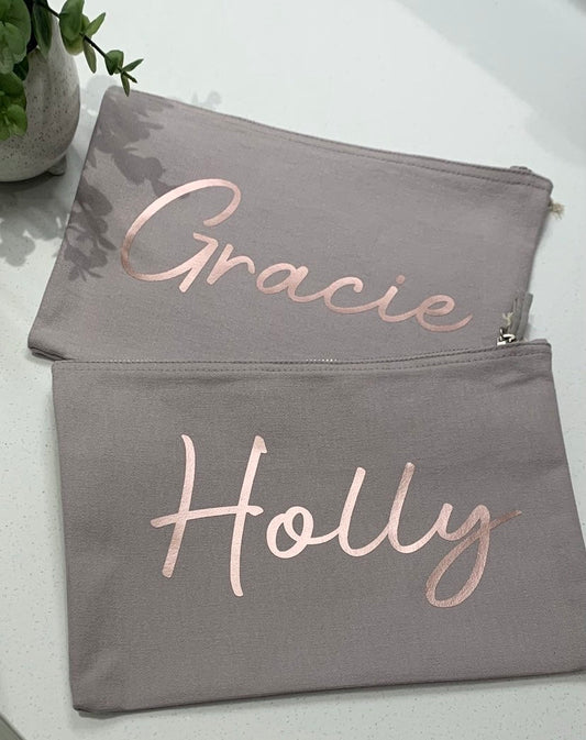 Personalised Pouch Bag Make Up Bag Pencil Case Vinyl Zip Pouch Teen Gift Birthday Idea - More Colours Available - Sew Shabby Chic