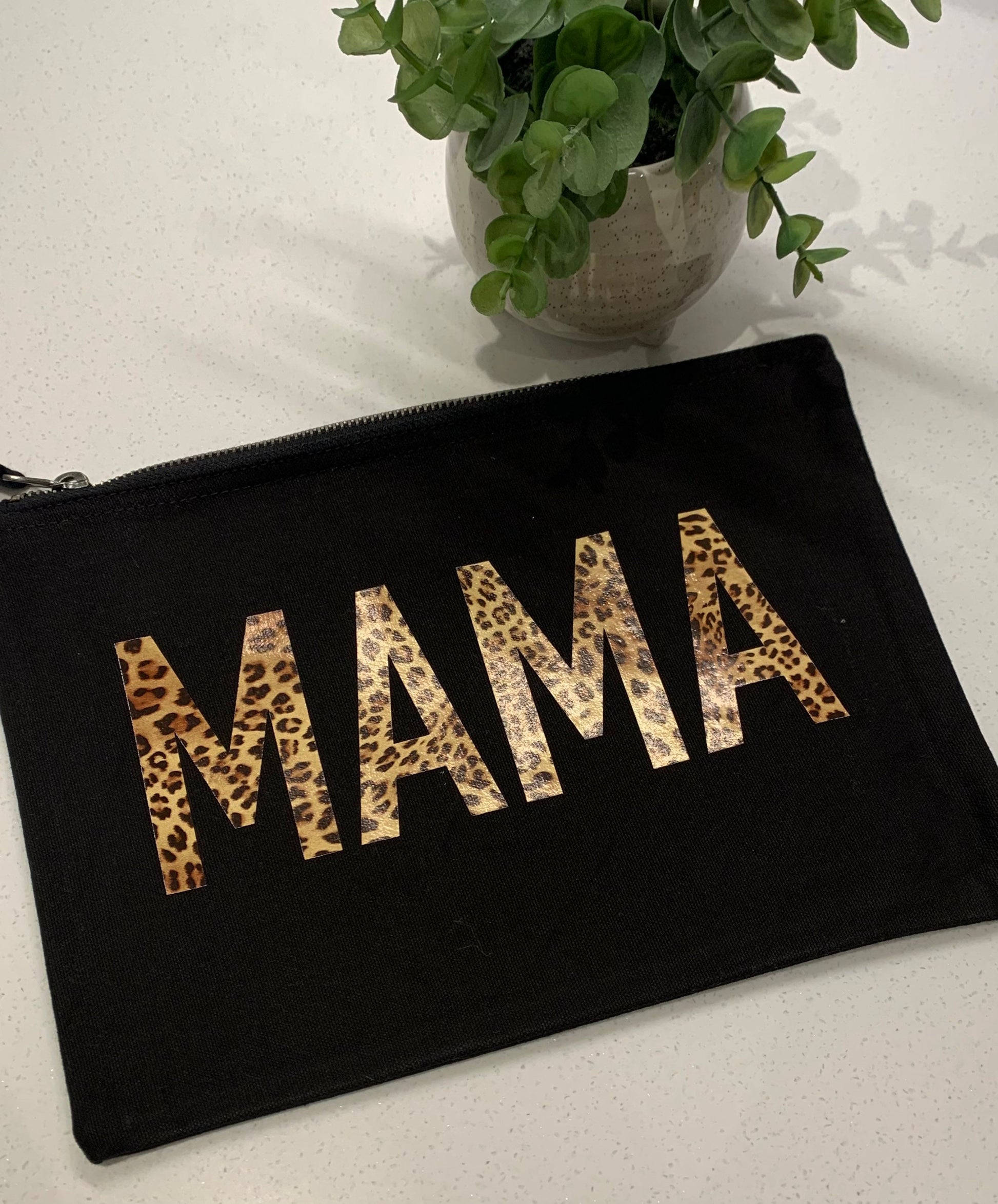 Black Mama Grey Cotton Make Up Bag Pencil Case Vinyl Zip Pouch Mum Gift Birthday Mothers Day Idea Leopard Print - Sew Shabby Chic