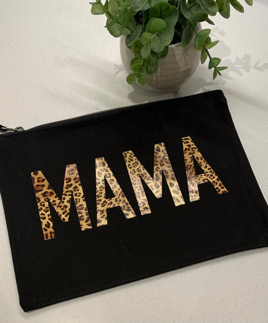 Black Mama Grey Cotton Make Up Bag Pencil Case Vinyl Zip Pouch Mum Gift Birthday Mothers Day Idea Leopard Print - Sew Shabby Chic