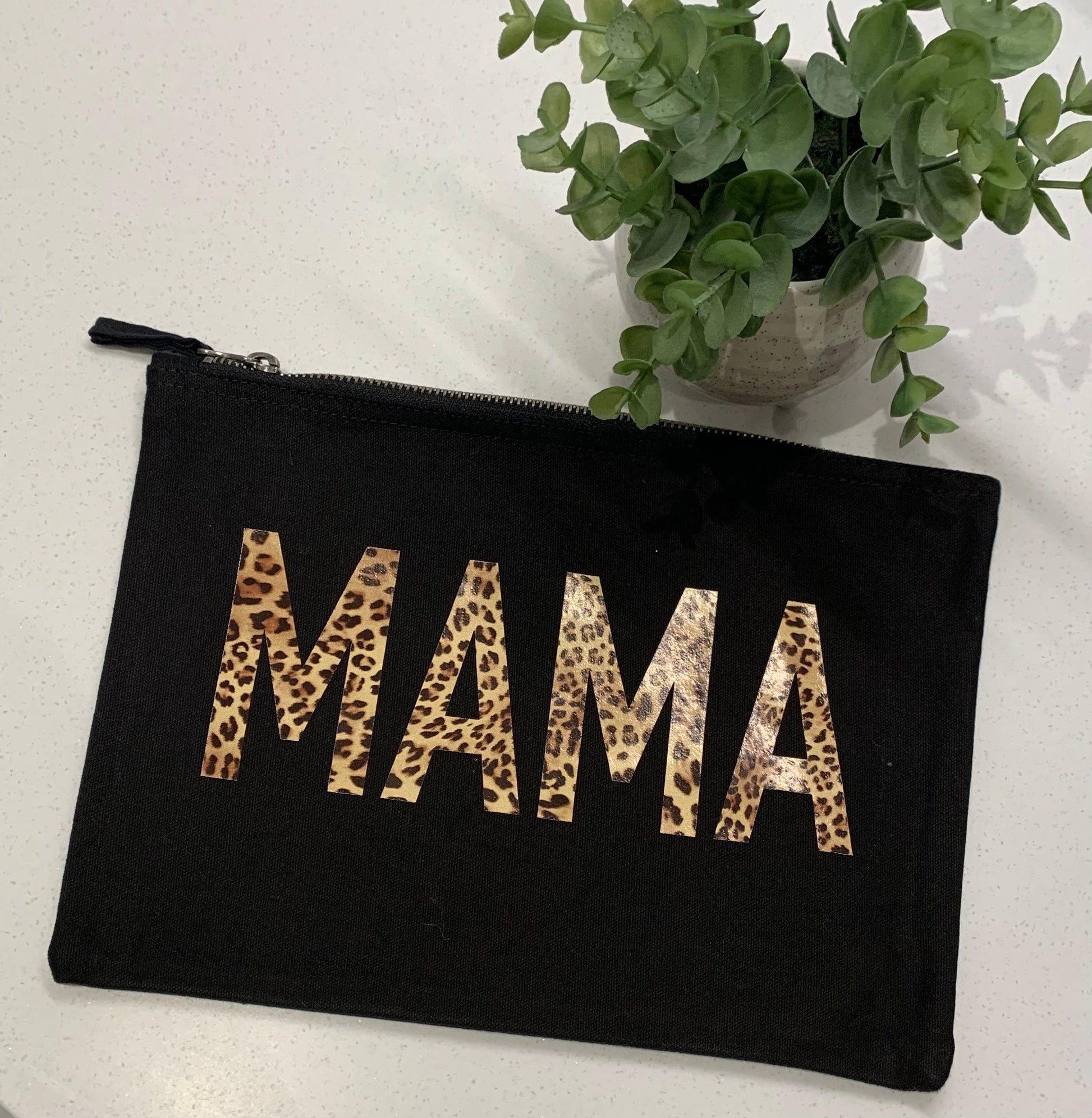 Black Mama Grey Cotton Make Up Bag Pencil Case Vinyl Zip Pouch Mum Gift Birthday Mothers Day Idea Leopard Print - Sew Shabby Chic