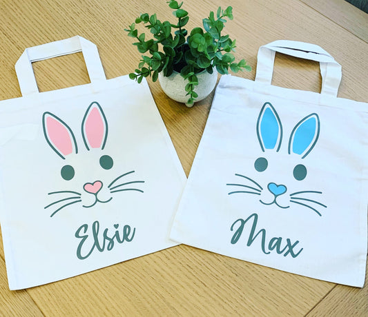 Personalised Easter Egg Hunt Cotton Tote Bags Eco Friendly Reusable Boy or Girl Gift Bunny Bags Easter Bags Easter Gift - Sew Shabby Chic
