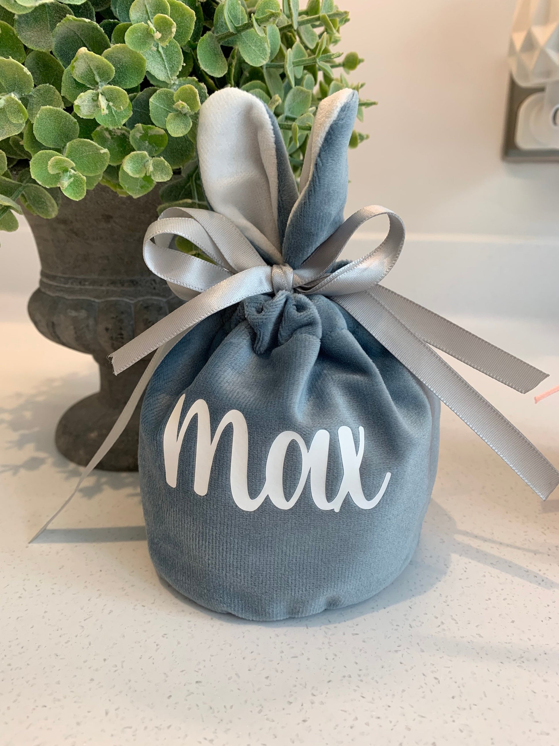 Personalised Velvet Easter Treat Bags Eco Friendly Reusable Boy or Girl Gift Bunny Bags Easter Bags Easter Gift - Sew Shabby Chic