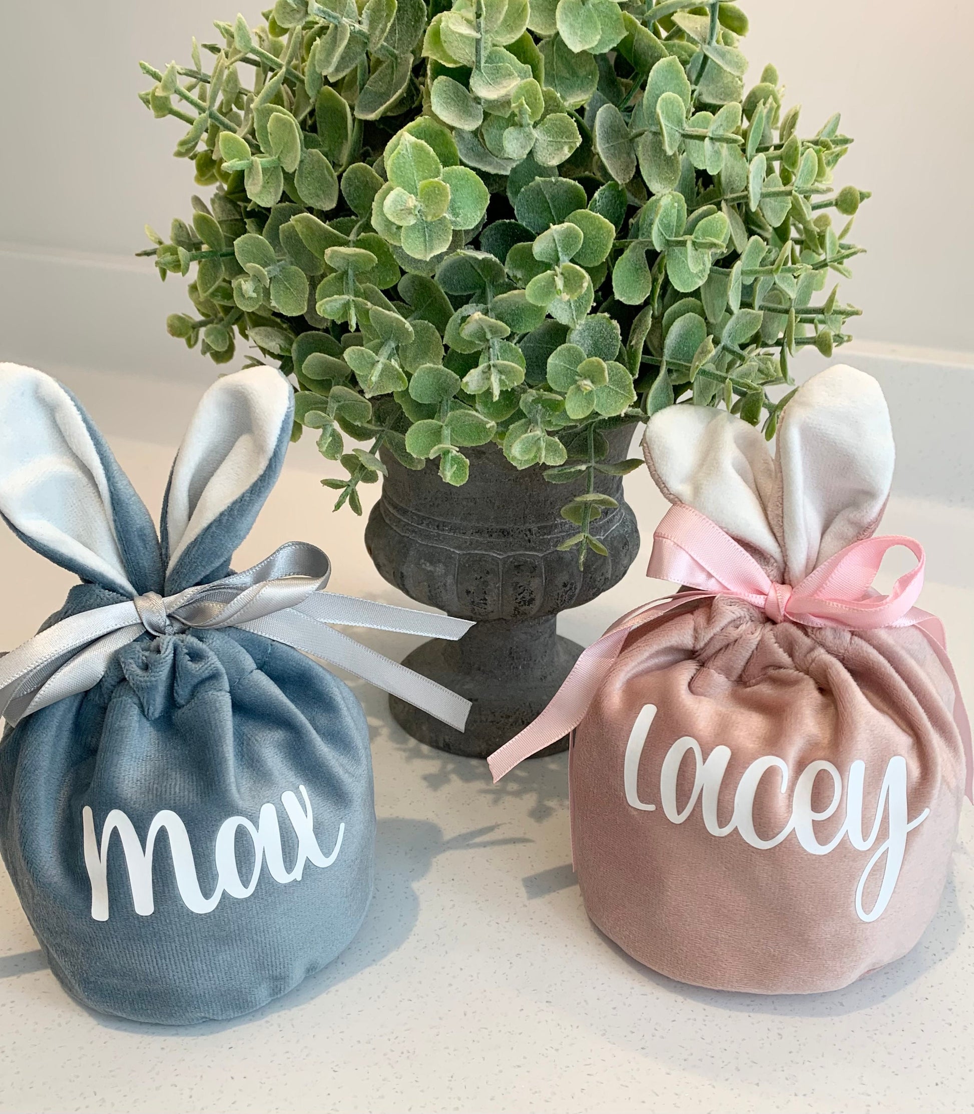 Personalised Velvet Easter Treat Bags Eco Friendly Reusable Boy or Girl Gift Bunny Bags Easter Bags Easter Gift - Sew Shabby Chic