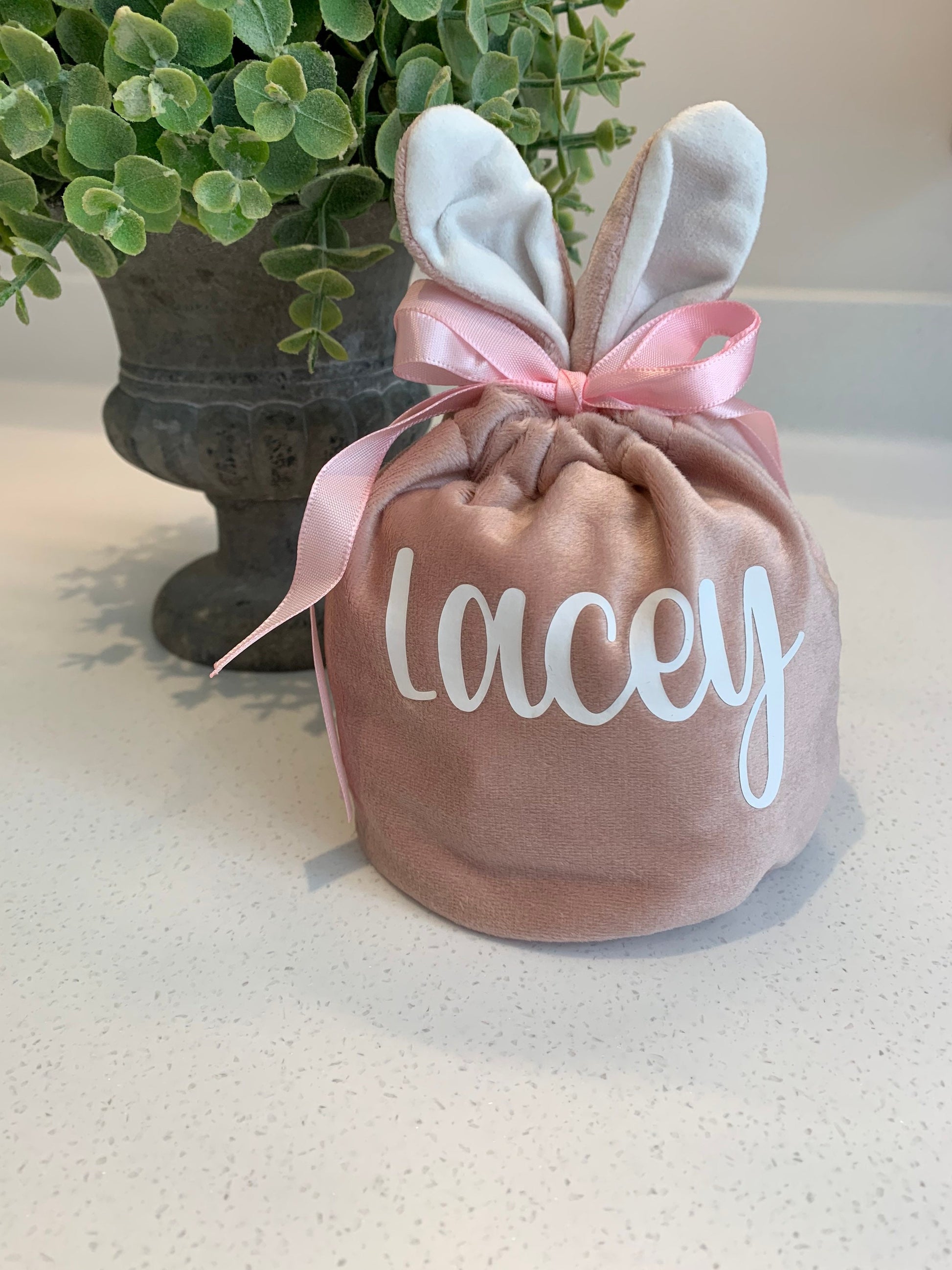 Personalised Velvet Easter Treat Bags Eco Friendly Reusable Boy or Girl Gift Bunny Bags Easter Bags Easter Gift - Sew Shabby Chic