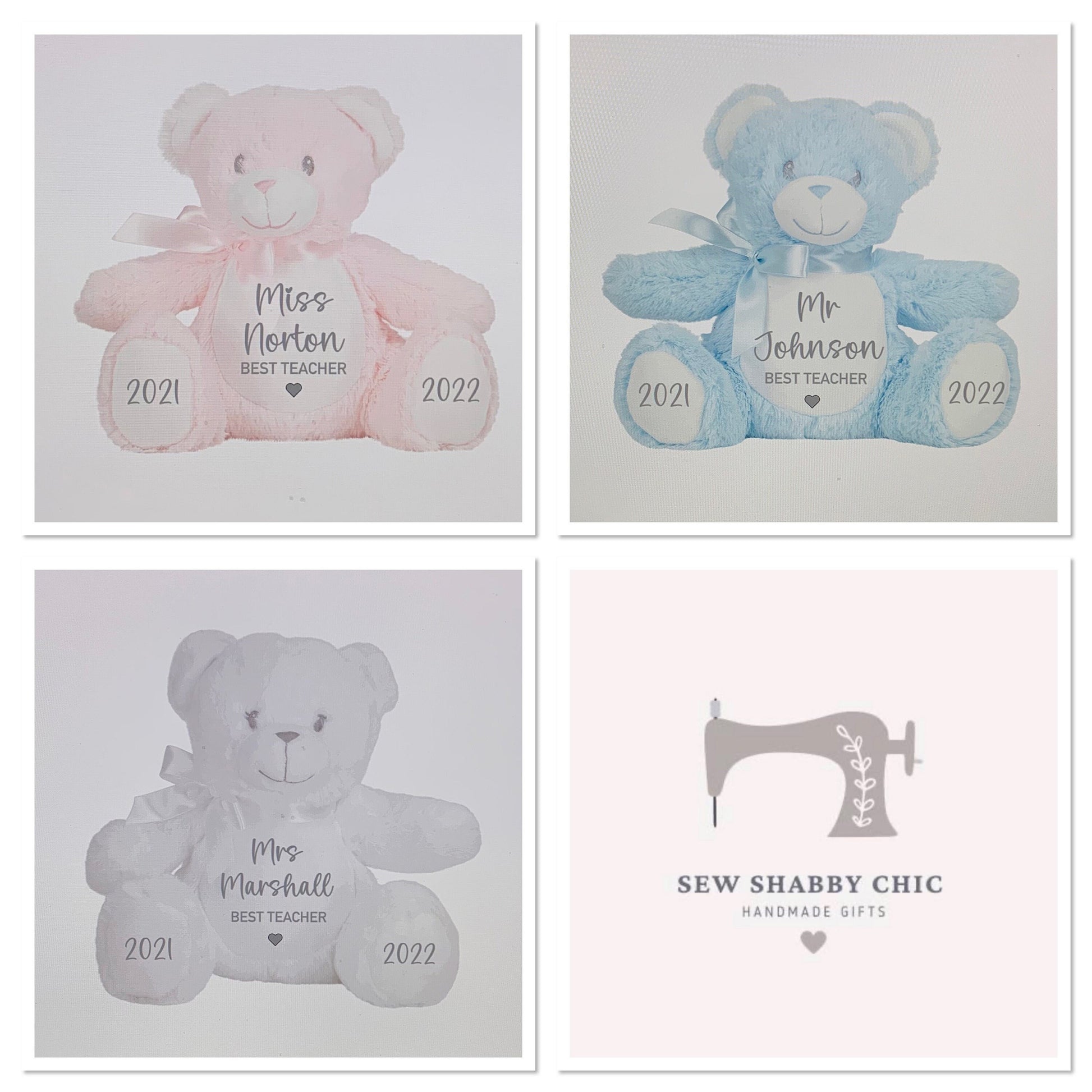 Personalised Teacher Teddy Bear Plush Soft Toy Gift Teacher Gift End of Term Gift - Sew Shabby Chic