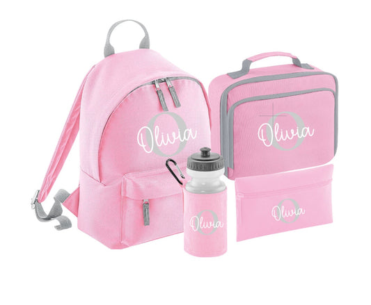 Personalised Girls Boys Infants Nursery School Set 4 Colours Pink Blue Navy Black - Sew Shabby Chic