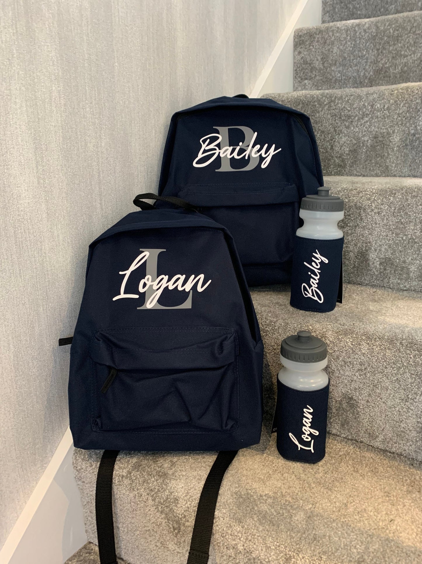 Personalised Girls Boys Infants Nursery School Set 4 Colours Pink Blue Navy Black - Sew Shabby Chic