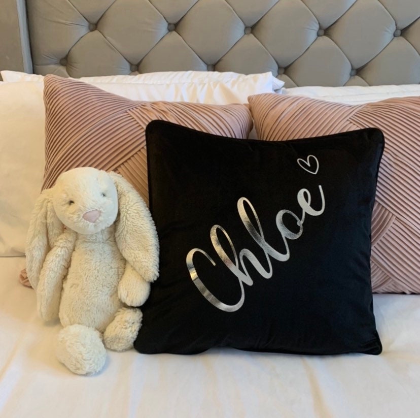 Personalised Blush Pink Velvet Cushion Cover Girls Gift Christening Birthday - Sew Shabby Chic
