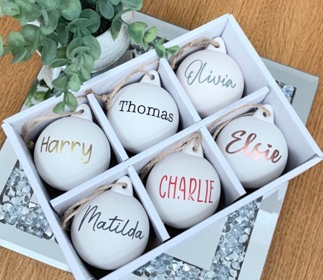 Personalised Ceramic Bauble Tree Decoration Christmas Gift Christmas Decorations - Sew Shabby Chic