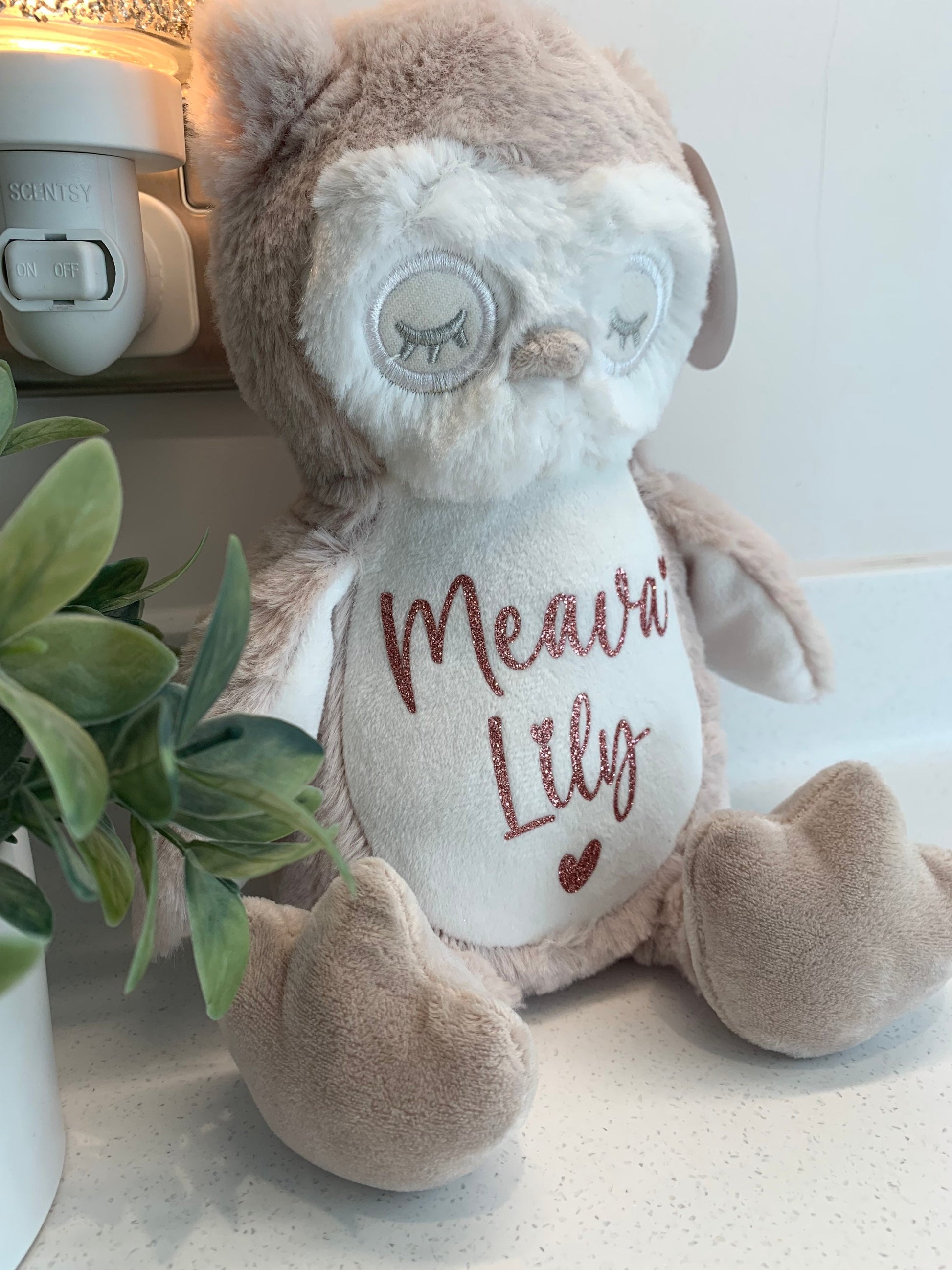 Personalised Sleepy Owl Soft Toy, Easter Gift, New Baby Gift, Plushie, Easter Present, Baby Shower, First Birthday - Sew Shabby Chic