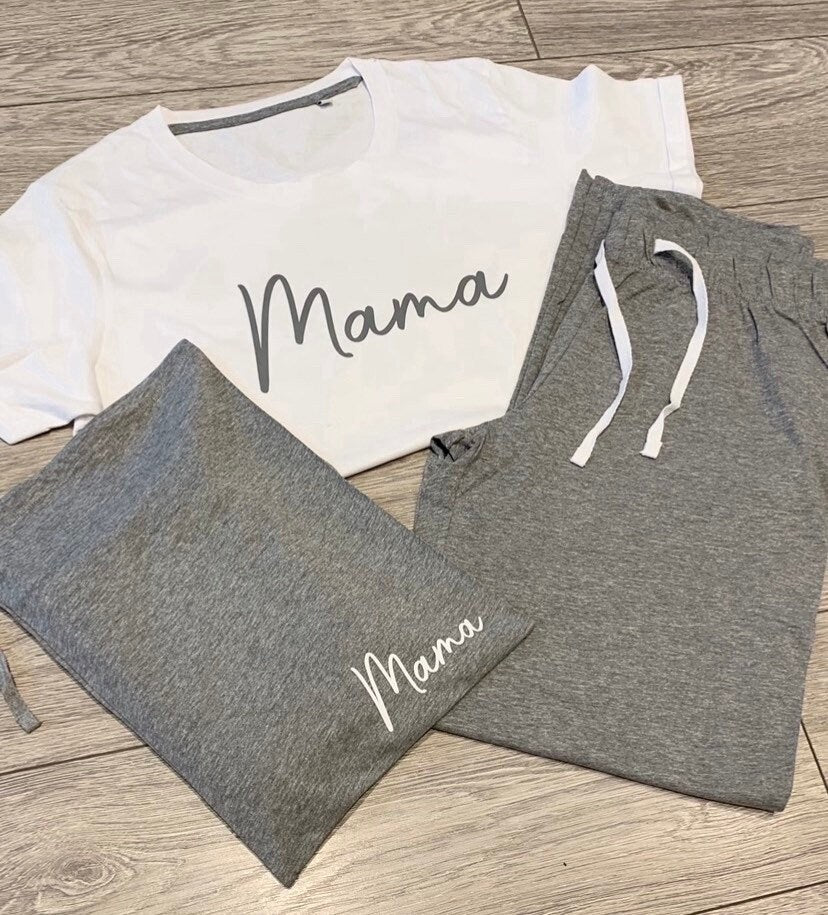 Mama Personalised Pyjamas, Womens Pajamas, Ladies Pyjamas, Personalised Womens PJ’s, Pyjamas in a Bag, New Mum, Baby Shower, Hospital Bag - Sew Shabby Chic