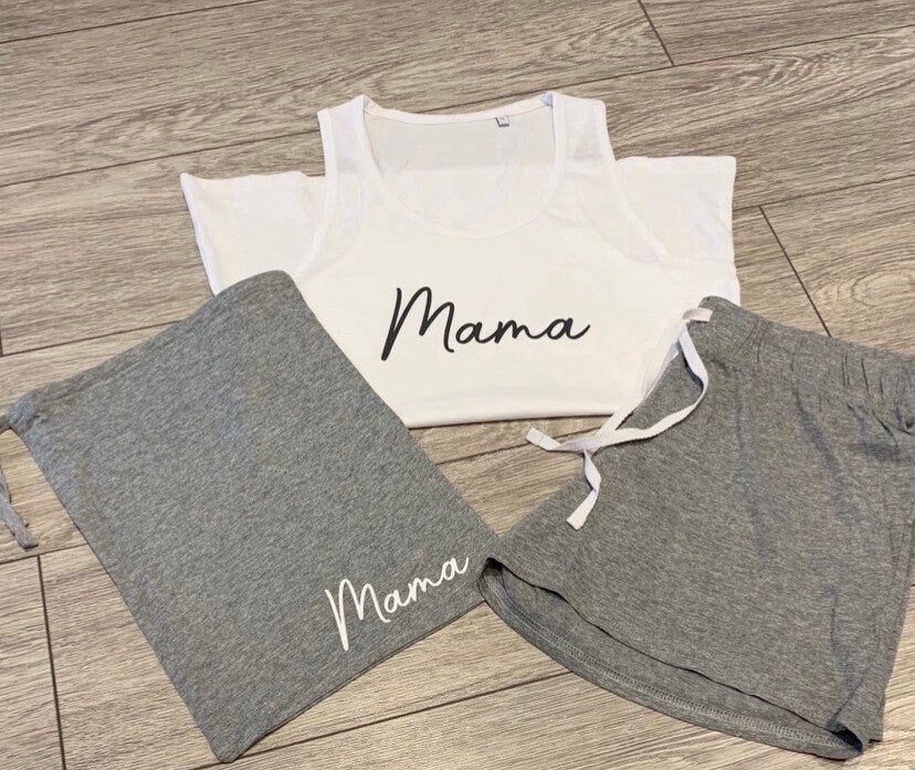 Mama Personalised Pyjamas, Womens Pajamas, Ladies Pyjamas, Personalised Womens PJ’s, Pyjamas in a Bag, New Mum, Baby Shower, Hospital Bag - Sew Shabby Chic