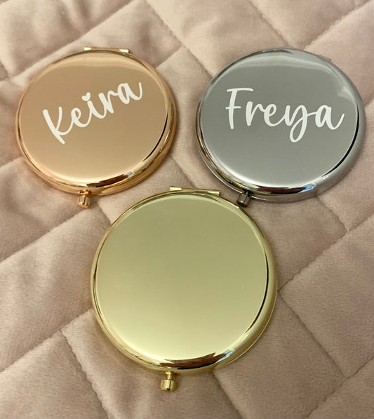 Personalised Compact Mirrors Wedding Party Bridesmaid Birthday Teen Gift Stocking Filler - Sew Shabby Chic