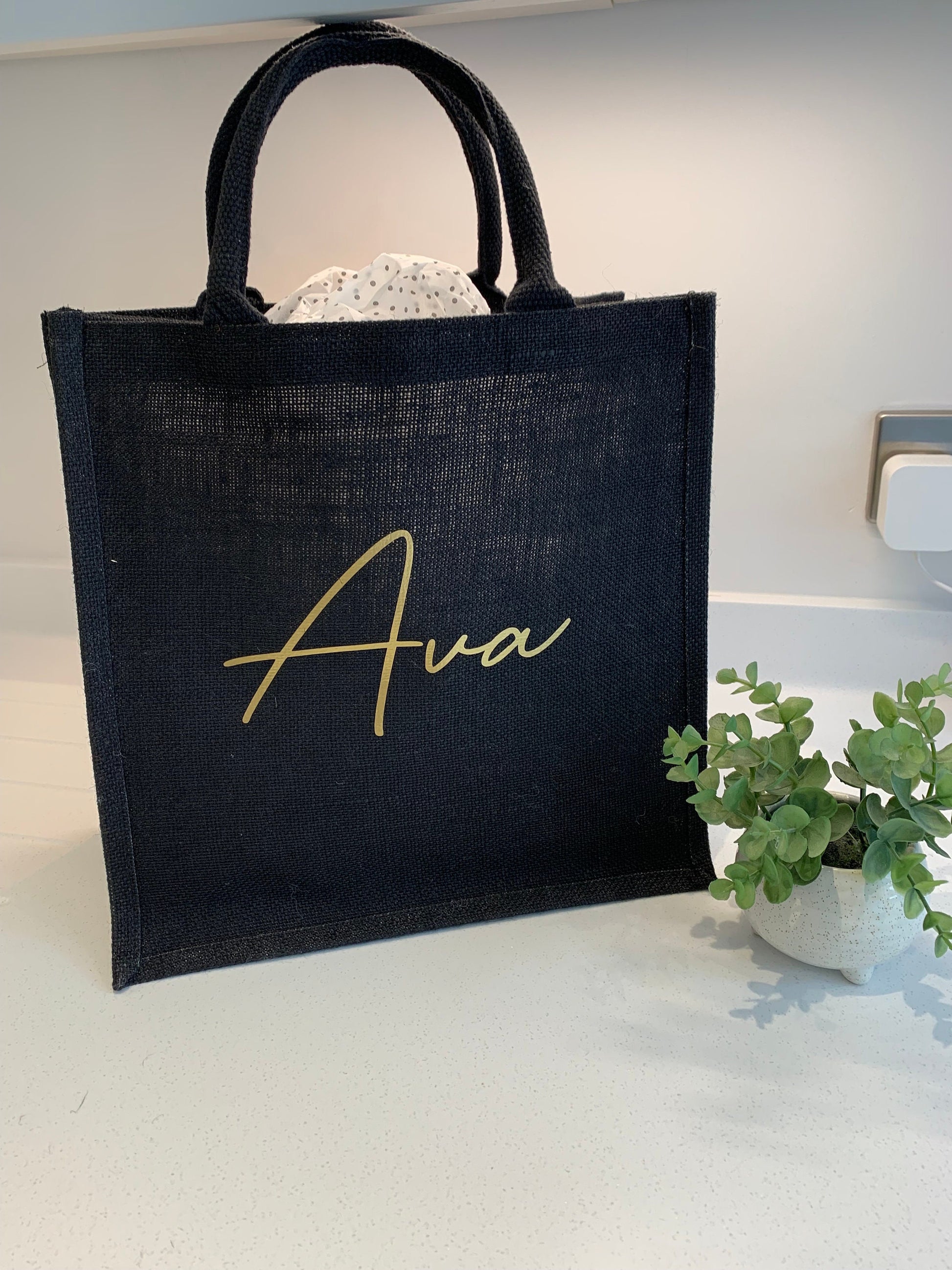 Personalised Jute Tote Gift Bag - Sew Shabby Chic