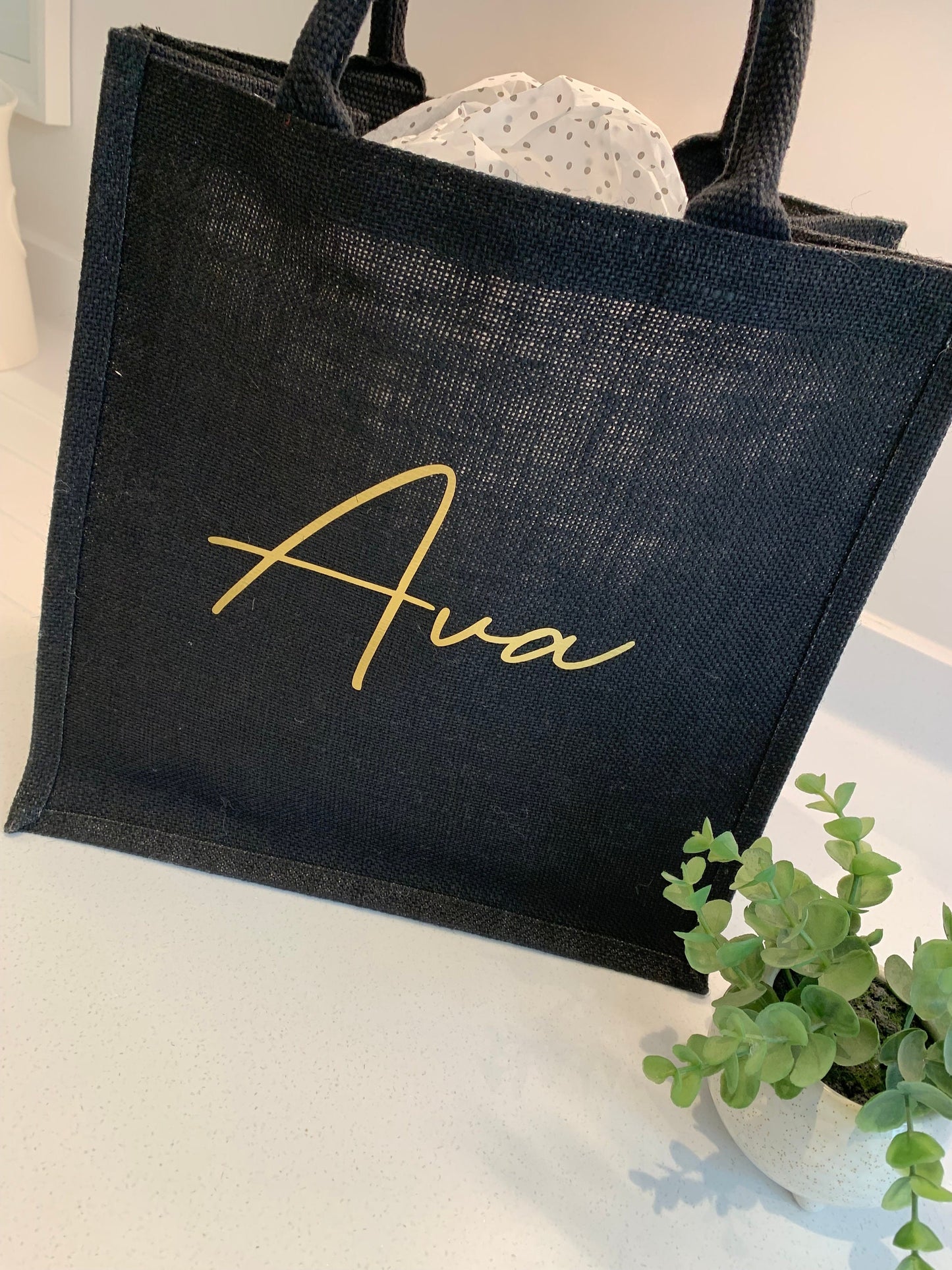 Personalised Jute Tote Gift Bag - Sew Shabby Chic