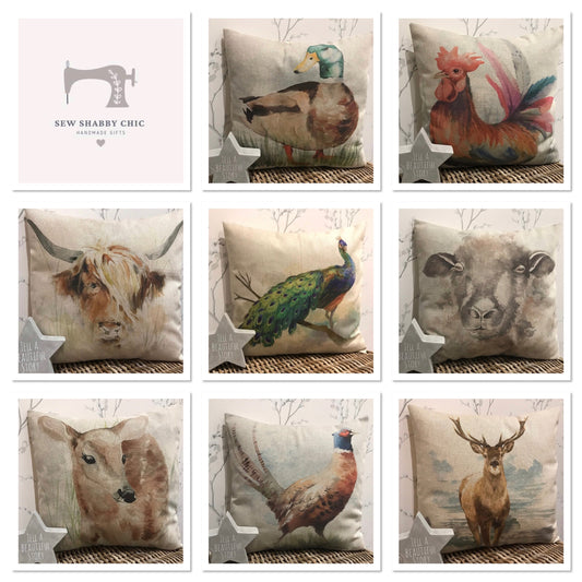 Chatham Glyn Handmade 16” Animals Farmyard Cushion Cover Several Designs Country Cottage Linen Look - Sew Shabby Chic
