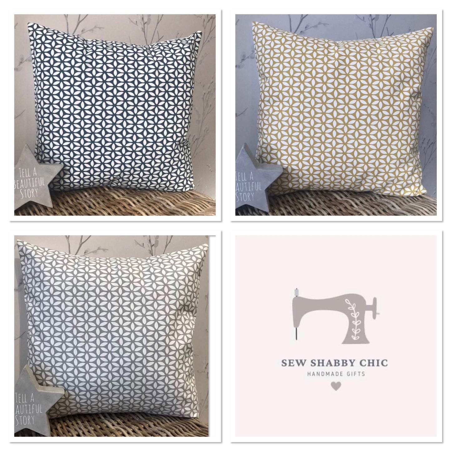 Pair 2 x Handmade 16” Dunelm Geometric Geo Modern Cushion Cover 3 Colours Grey Ochre Teal - Sew Shabby Chic