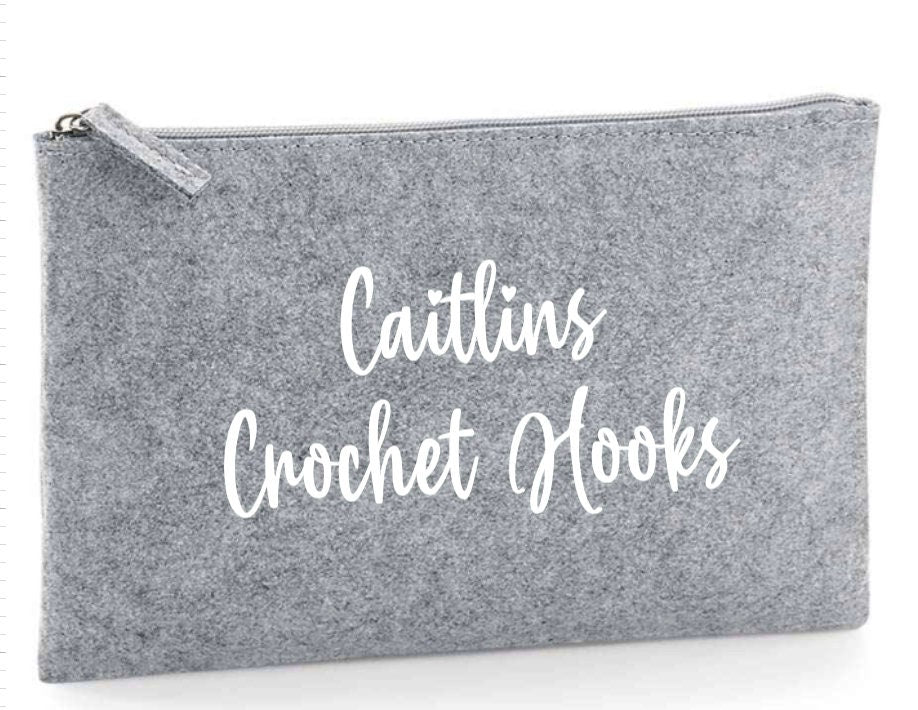 Grey Felt Crochet Hooks Craft Wallet Pouch Personalised - Sew Shabby Chic