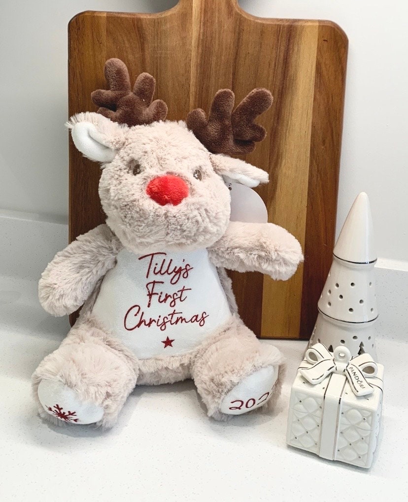 Personalised Reindeer Plush Soft Toy Gift My First Christmas Kids Gift Christmas Eve Box Christmas Gift - Sew Shabby Chic